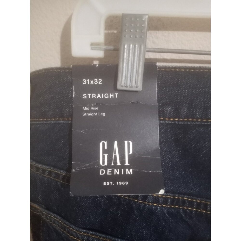 Gap Jeans Straight Leg Mid Rise Blue Indigo 100% Cotton Men's Size 31x32 NEW - Picture 7 of 11